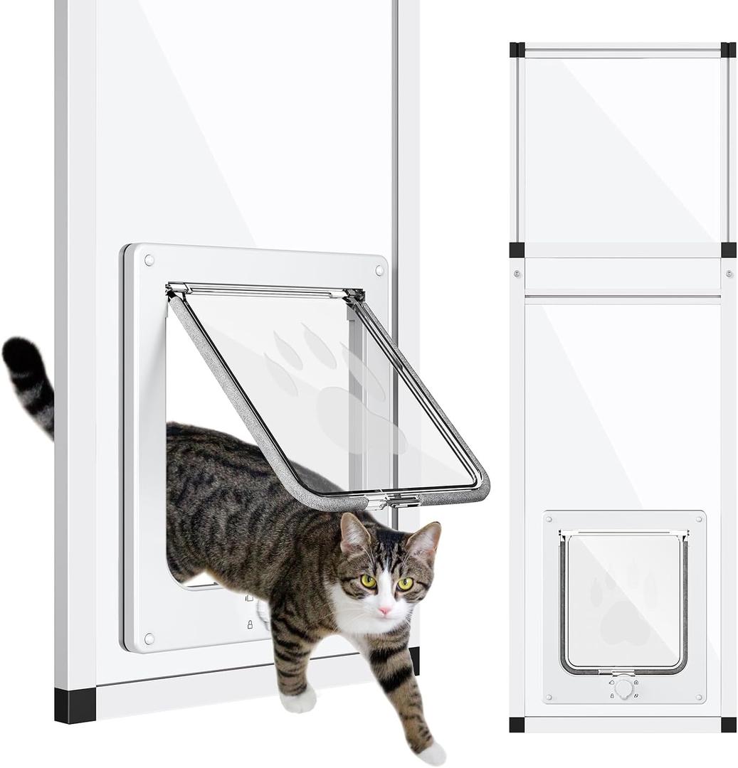 Vertical Cat Door for Window, Fits 31"-42" Height Window, 2-Min Install | Aluminum Frame + HD Glass | Weatherproof Design | Magnetic Closure Window Cat Door Insert, Adjustable Pet Door Window for Cats