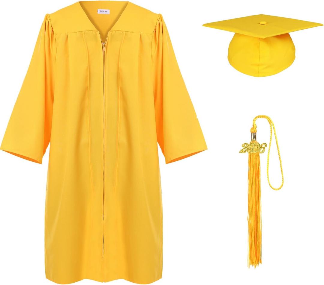 FtyFty Unisex Adult Matte Graduation Cap and Gown Tassel Set (Yellow)