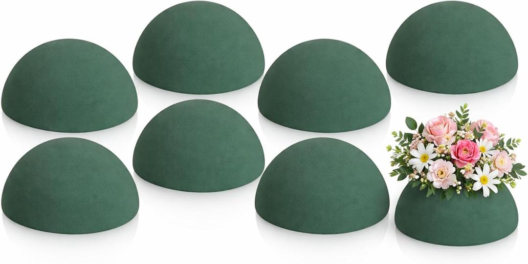 Shihanee 8 Pcs Half Ball Floral Dry Foam Green Round Foam Block Dry Balls Large Flower Craft for Artificial Plant Bouquet Arrangement DIY Craft(3.54 x 1.77 Inches)