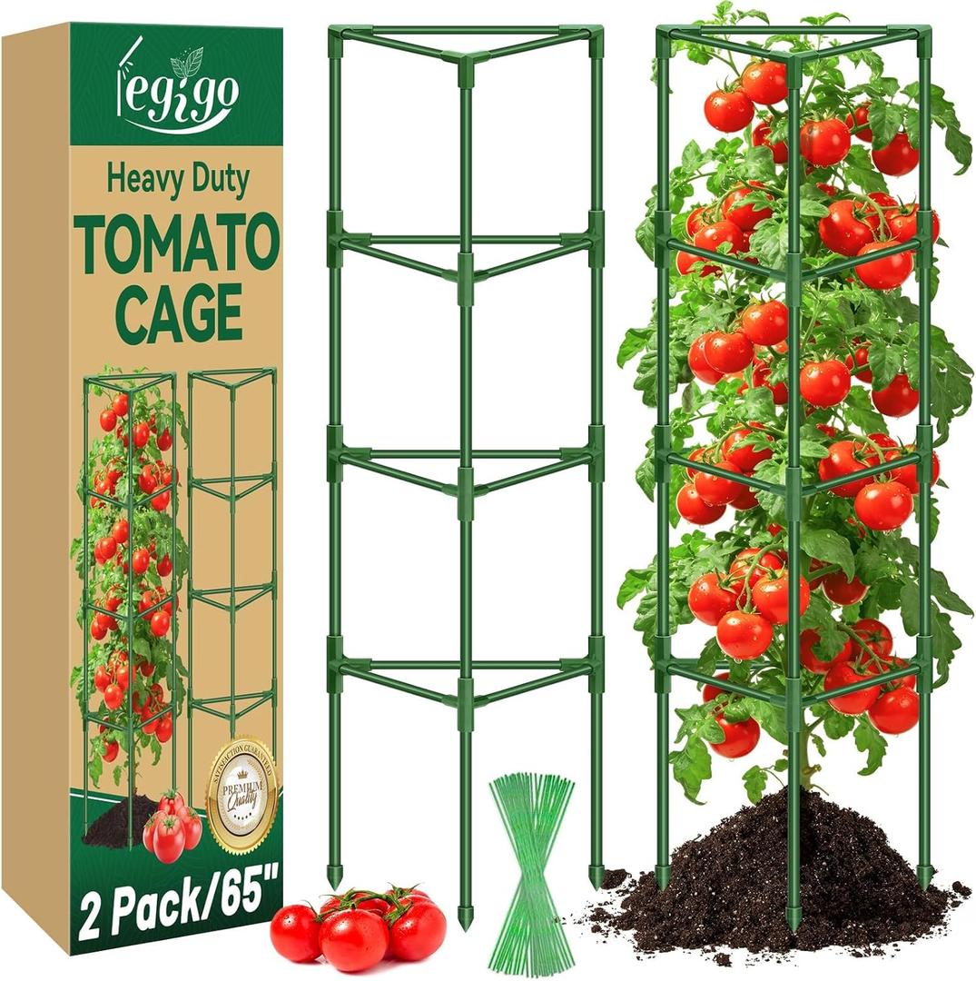 Legigo 2 Pack 65 Inch Tomato Cage for Garden, Heavy-Duty Tomato Trellis Plant Support Stakes, Adjustable Garden Trellis Plant Cage for Climbing Plants Peppers Outdoor Raised Garden Bed and Vegetables