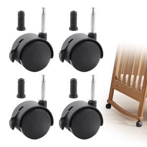 4 Pack 2 Inch Caster Wheels, Mini Crib Wheels, Small Rubber Casters with Brake Stem Casters Replacement for Rolling Cart Accessories Cabinet Desk Dresser Cart Accessories, 360 Degree Swivel, Black