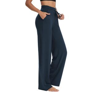 Sarin Mathews Womens Yoga Sweatpants Wide Leg High Waisted Lounge Pajamas Pants Comfy Workout Loose Pants with Pockets (Blue, M)