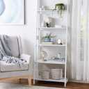 Amazon Basics 5-Tier Ladder Bookshelf Storage Organizer for Small Space, Easy to Assemble, Solid Rubberwood Frame, White Finish, 14D x 24.8W x 70.1H in