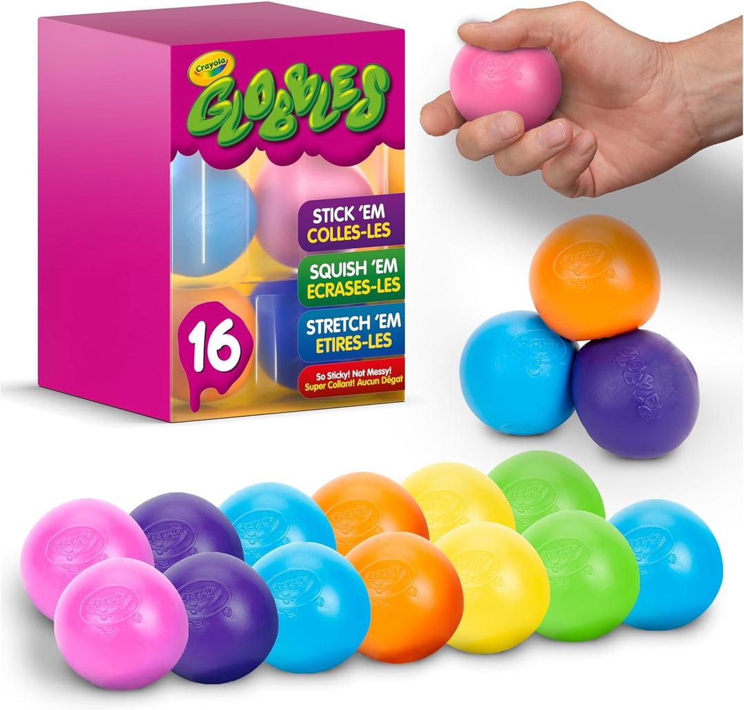 Crayola Globbles Squish Toys (16ct), Sticky Stress Ball for Adults & Kids, Squishy Balls, Calming Sensory Gift for Stress Relief