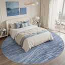 WITSHOCK 8ft Round Rugs for Living Room, Modern Striped Design Area Rug, Large Rug for Bedroom Dining Room Office Nursery, Soft Thin Non-Slip Carpets for Home Decor, Blue