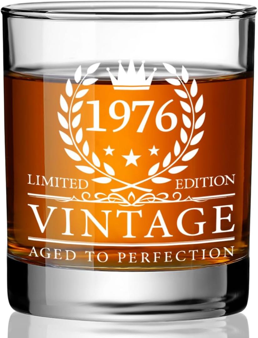 Funny 50th Birthday Gifts for Him,Grandpa,1976 Vintage Whiskey Glass for Men,Friends,Brother,Husband,Best Birthday Gift for Men Over 49,Retirement Anniversary Christmas Bourbon Gifts -wh37
