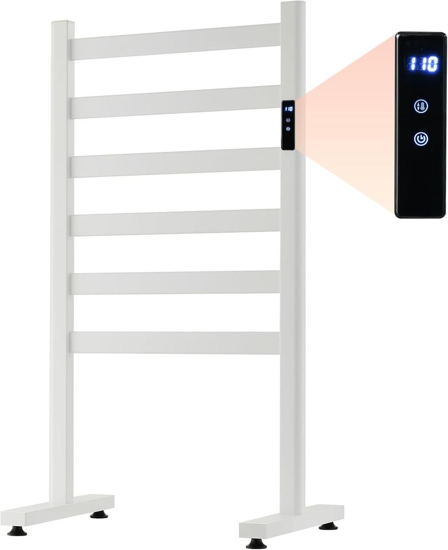 Freestanding 6‑Bar Electric Towel Warmer Rack for Bathroom, White