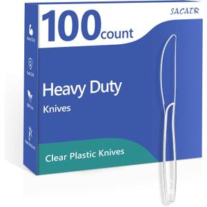 SACATR 100 Count Heavy Duty Plastic Knives Disposable, BPA-Free Clear Plastic KnivesSuitable for Party, Events and Everyday Use