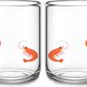Funnymoom 2 PCS Icon Juice Glasses - 14oz Old Fashioned Icon Stemless Wine Drinking Juice Cocktail Coffee Glasses Cups for Women Home Summer Party Supplies Gift(Shrimp Style)