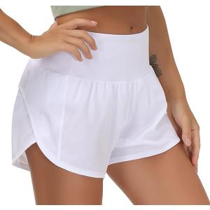 THE GYM PEOPLE Women’s High Waist Running Shorts with Liner Athletic Hiking Workout Shorts Zip Pockets Size M