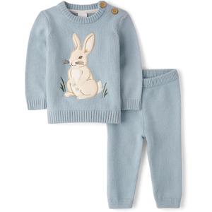 Gymboree Baby And Newborn Long Sleeve Sweater and Pants 2-piece Outfit Set (12-18 Months, Dusty Blue Bunny)