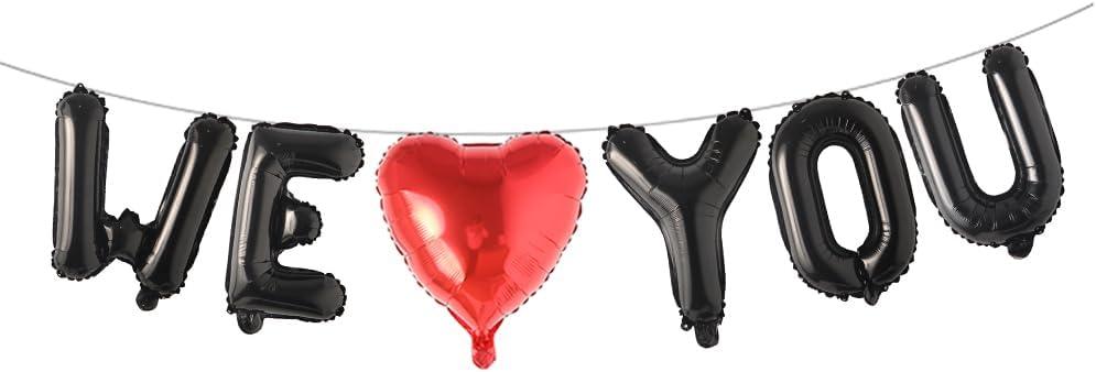 We Love you Banner Birthday Balloons - 16" Mother's Day I Love You Letters Balloon Foil for Father's Day Independence Day Teacher's Day Boss Day Theme Party Decoration (We Heart You Black)