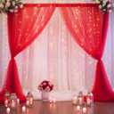 1010ft Red Tulle Backdrop Curtain with Lights String for Parites, Sheer Photo Backdrop Curtains for Wedding Party Photography Background