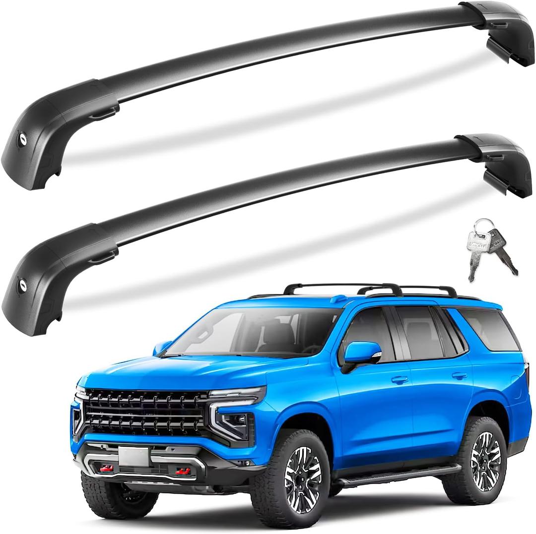 Tuyoung Roof Rack Cross Bars Compatible with 2021 2022 2023 2024 2025 2026 Chevy Tahoe & Suburban, GMC Yukon XL, Cadillac Escalade ESV, Chevrolet Lockable 220lb Aluminum Black Crossbar Carrier Luggage