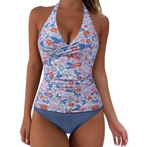 SUUKSESS Women Sexy Halter Tankini Bathing Suits Slimming Tummy Control High Waisted Swimsuits 2 Piece (XL)