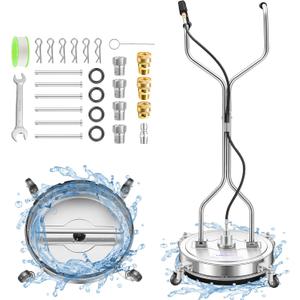 20" Pressure Washer Surface Cleaner with 4 Wheels and Dual Handle, Power Washer Attachment for Cleaning Concrete, Patio, Sidewalk, Deck and Driveways - PWS 20 (20 Inch Silver 1)