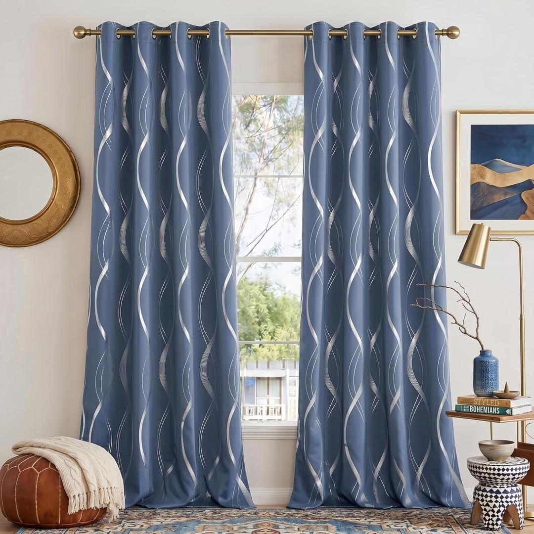 NICETOWN Stone Blue Decorative Curtains Blackout 84 inch Length for Bedroom Living Room, Thermal Insulated Grommet Room Darkening Pattern Drapes for Boys Kids Mans Home Decoration (2 Panels, 52 by 84)