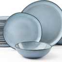 HaWare Dinnerware Sets, 24-Piece Stoneware Plates and Bowls Set, Dish Set for 8, Ceramic Dishware for Home Restaurant, Chip and Scratch Resistant, Microwave and Dishwasher Safe, Reactive Foggy Blue
