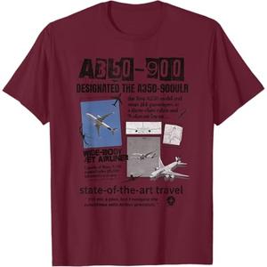 A350-900 Airbus Black Aircraft Tee T-Shirt (2XL, Burgundy)