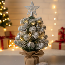 Artificial Mini Christmas Tree for Desk Tabletop Christmas Tree with Decoration Ornament Counter Centerpiece Mantel Shelf Home Decor Silver (Without Light)