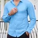 Lion Nardo Slim Fit Dress Shirts for Men Stretch Muscle Fit Long Sleeve Dress Shirts Wrinkle Free Formal Button Down Shirts (Blue)