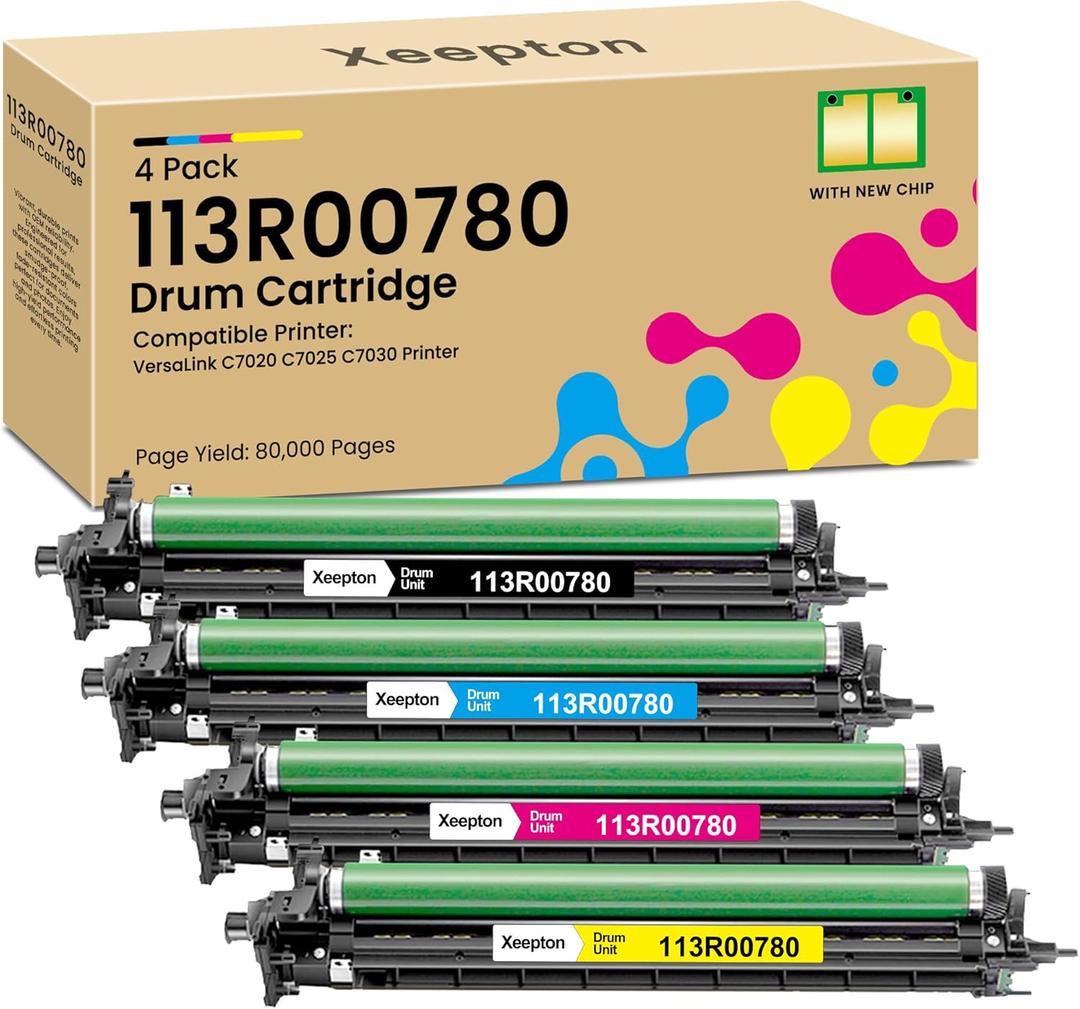 VersaLink C7020 C7025 C7030 Drum Unit Replacement for Xerox 113R00780 VersaLink C7020 C7025 C7030 Drum Cartridge for VersaLink C7020 C7025 C7030 Printer (4-Pack, Black Cyan Magenta Yellow)