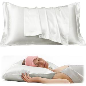 Satin Pillowcases, Similar to Mulberry Silk Pillowcase for Hair and Skin Pillow Cases Standard Size with Envelope Closure Soft and Cooling Gift for Women Men Beauty Sleep (2Pack 20x30 Inches) (White)