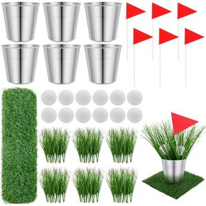 6 Set Golf Party Table Decoration Include 1 Artificial Turf Table Runner 12 Mini Balls 6 Flags 6 Bucket 90 Faux Grass Centerpieces for Golf Masters Party Sport Themed Birthday DIY Decor Favors
