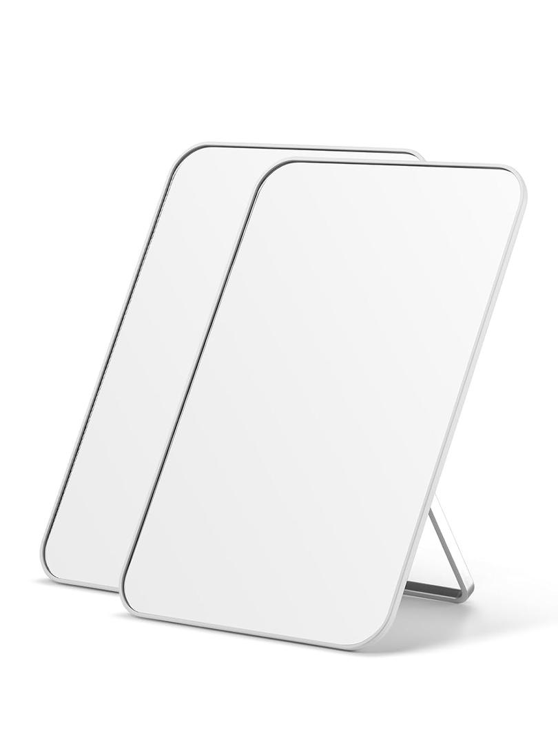 OMIRO Desk Makeup Mirror, 8 x 5 inches Table Mirror with Foldable Stand and Hanging Hole for Shaving and Travelling, White,2PCS