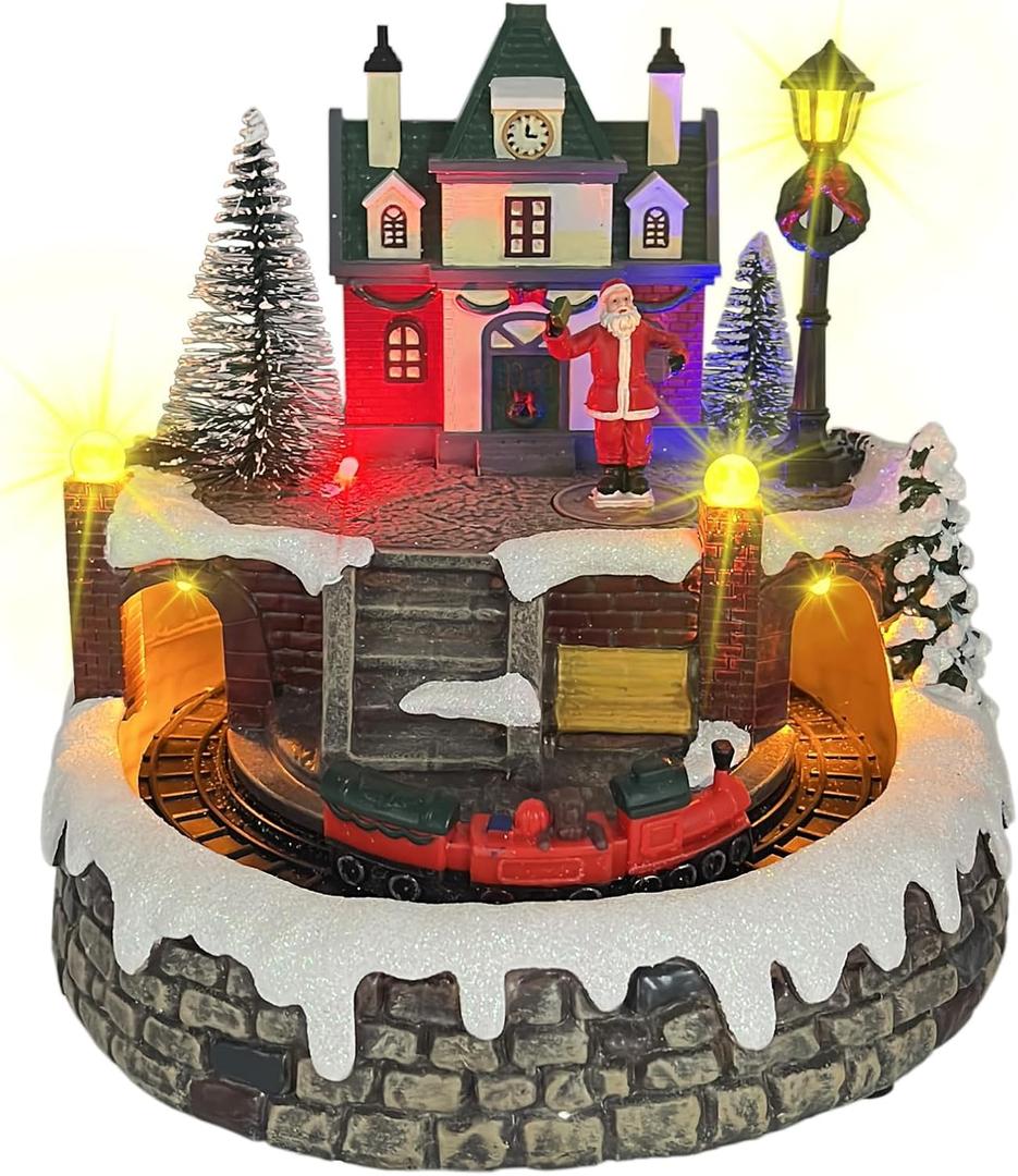 Christmas Village Animated Moving Trains Collectible Building Christmas House 8 Festive Songs Christmas Decorations