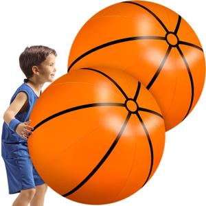 Meooeck 2 Pcs 27 Inch Inflatable Basketball Large Basketball Party Decorations Giant Inflatable Balls for Outdoor Activity Games Sports Event Birthday Party Supplies