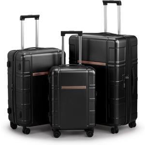 Karl home Luggage Expandable 3 Piece Set Suitcase PC+ABS Hard-Sell with TSA Lock Spinner Wheels 20in 24in 28in Travel Rolling Carry on Woman/Men Black