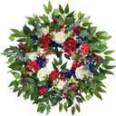 24 Inch 4th of July Wreath, Patriotic Wreaths for Front Door, Red White Blue Spring Summer Door Wreaths for Independence Day,Memorial Day Wreaths for Front Door Wall Window Decor