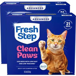 Fresh Step Clean Paws Advanced Multi Cat Clumping Litter with Febreze Freshness, 18.5 lb Each, Pack of 2 
