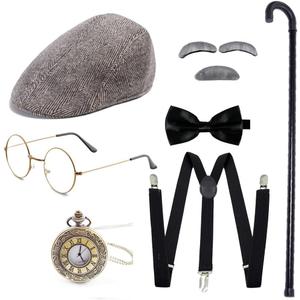 Gionforsy Old Man Costume Accessories Set 100 Days of School Grandpa Accessories 1920s Men Gatsby Costume