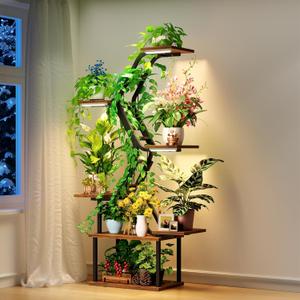 Black Plant Shelves with Grow Lights: 7-Tier 65" Tall Modern Plant Stand for Indoor Corners, Living Room Display or Bedroom Gardening Rack