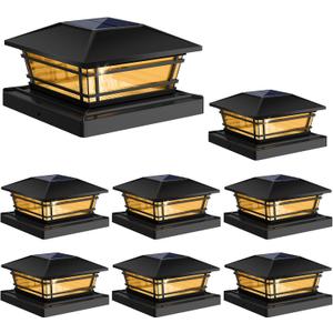 Solar Post Cap Lights Outdoor 8Pack [LED Bulb, 2 Brightness Setting] Fence Post Solar Lights Waterproof for 4x4 5x5 or 5.5x5.5 Wood Posts, Warm Bright Bulb Lighting for Garden Deck Yard