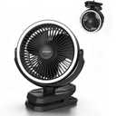 Clip on Fan 16000mAh: Portable Rechargeable Clamp Fan for Stroller Bed Camping Tent Golf Cart - Quiet Battery Operated with 3 Speed Strong Airflow LED Light Hook for Office Desk Outdoor (Black)