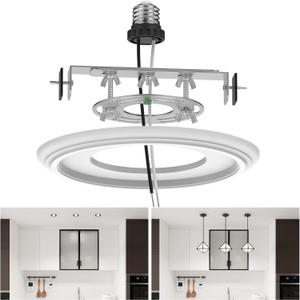 Recessed to Pendant Light Converter Kit - 6 Inch Can Light Conversion, Includes E26 Socket, Mounting Bracket, Round Ceiling Plate & 3D White Cover