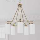 Eury 5-Light Chandelier Pendant Ceiling Light Fixture Modern Gold Etched Glass Shade Adjustable Height for Hallway, Entryway, Passway, Dining, Bedroom, Kitchen, Balcony Living Room
