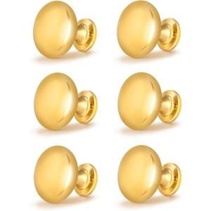 6 Pack Polished Gold Cabinet Knob Solid Kitchen Drawer Hardware,Antique Gold Drawer Dresser Round Knob Euro Style Furniture Hardware,Diameter:1-1/5 "