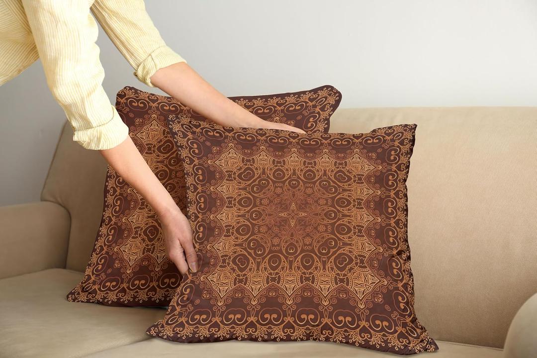 Ambesonne Antique Pillow Cushion Cover Pack of 2, Vintage Lacy Pattern from Ottoman Empire Palace Carpet Style Art, Decorative Square Accent Pillow Case, 2 Pcs-20" x 20", Orange Brown (20" x 20" (Pack of 2))
