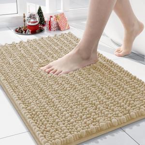 Arotive Luxury Chenille Bathroom Rug Mat, Extra Soft Thick Absorbent Shaggy Bath Rugs, Non-Slip Machine Wash Dry, Plush Bath Mats for Bathroom, Shower and Tub, 24x16, Beige