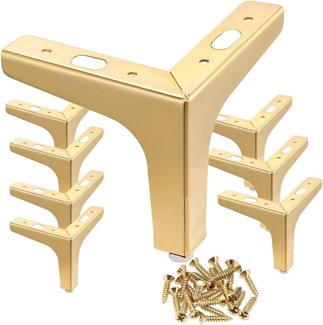 8 PCS Gold Metal Furniture Legs 4 Inch Golden Sofa Legs Modern Triangle Feet Heavy Duty Replacement Gold Legs for Sofa Cabinet Dresser Cupboard Couch Chair Ottoman