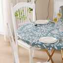 Round Vinyl Fitted Tablecloth with Flannel Backing Elastic Edge Design Table Cover Waterproof Oil-Proof PVC Table Cloth Stain-Resistant Best for 57"-66" Round (Leaf)