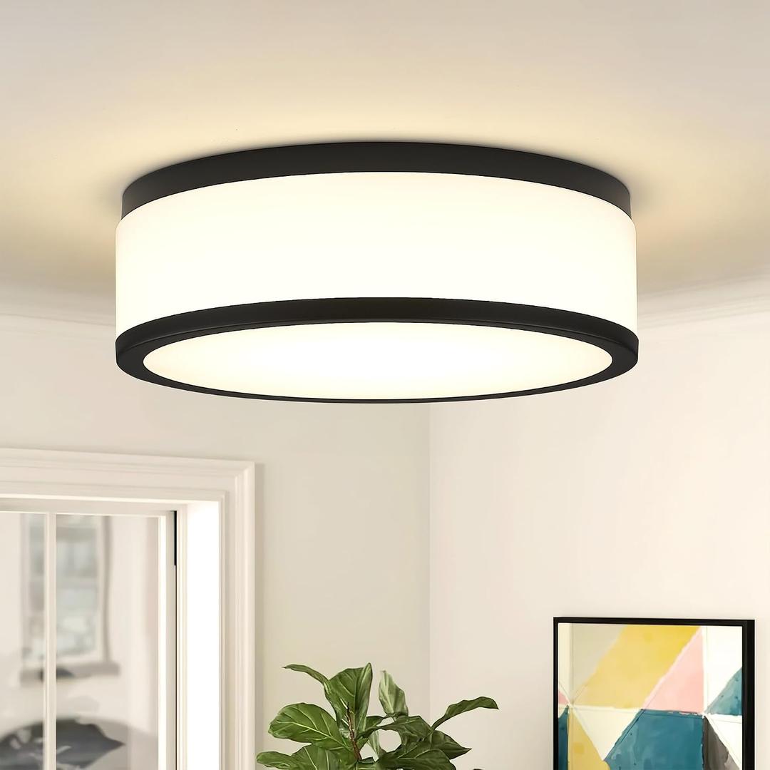 LED Flush Mount Ceiling Light, 15 inch, 24W Dimmable 3000K 4000K 5000K Matte Black Modern Round Ceiling Light Fixture for Kitchen, Hallway, Bathroom, Stairwell, LMS-054