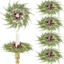 6 PCS Christmas Pine Taper Candle Rings Wreaths 1.38" Mini Norfolk Pine Taper Candle Holder Wreaths Candle Rings with Berry Pinecones for Xmas Holiday Church Home Table Centerpiece Candlesticks Decor