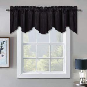 Blackout Scalloped Valance for Window - Luxury Velvet Curtain Tiers Thermal Insulated Privacy Drapes, Extra Wide and Short Window Treatment for Backdrop/Office, Black, 52 x 18-inch, 1 Pc (52"W x 18"L (Pack of 1))