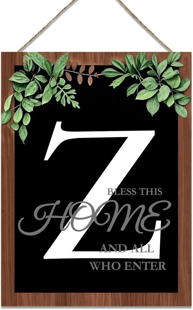 Ultra Large 16''x12'' Personalized Last Name Front Door Wreath, 26 Letter Wooden Welcome Sign for Rustic Farmhouse Spring Summer Fall Winter-Ideal Housewarming Gift (Letter Z)