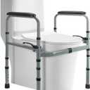 Toilet Safety Rail for Seniors  Adjustable & Foldable Toilet Safety Frame with Padded Handles, Stand Alone Bathroom Safety Rail & Toilet Support for Elderly, Fits Most Toilets, 350 lb Capacity (Large)